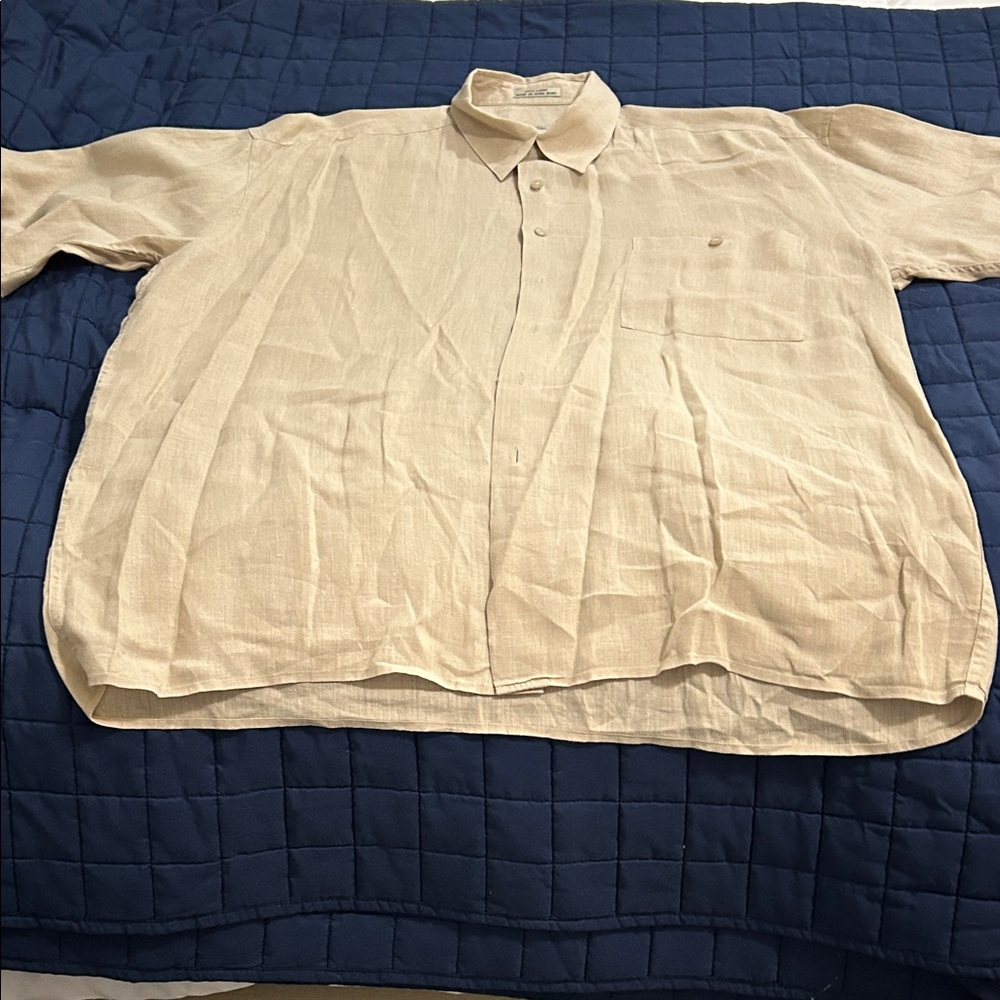Light Beige Button-Up Linen Shirt